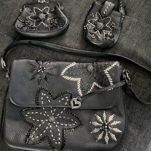 Black Brighton Leather Embroidered Women's Bag Set